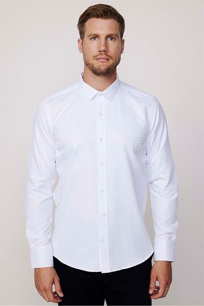 Tudors Λευκό Slim Fit μοντέρνο ανδρικό πουκάμισο - Μακρυμάνικο, Βαμβακερό, Easy Iron