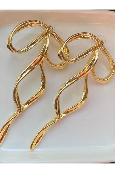 NAZLI Gold Large Size Bow Earrings Stylish-Elegant Ribbon Earrings