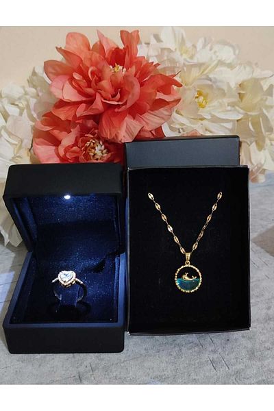 HKN AVM ACCESSORİES خاتم العلاقة الخطيرة وقلادة الحوت في صندوق مضيء - تصميم الخاتم والحوت