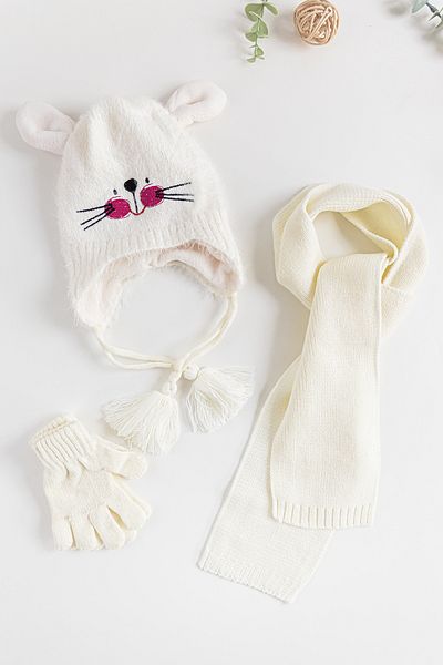 Babymod Rabbit Figured 1-4 Years Girl's Scarf Beanie Gloves Set