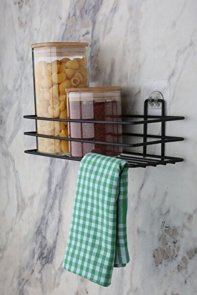 evina Yapışkanlı Mutfak Rafı Baharatlık Rafı - Mat Siyah