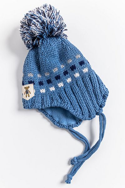 Babymod 0-18 Months Baby Boy Beanie with Teddy Bear Figure and Pompom