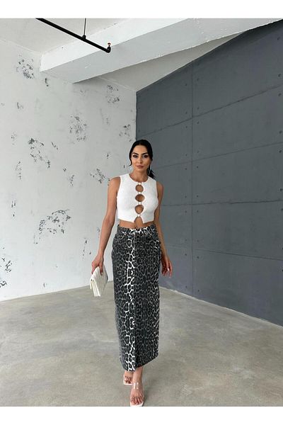 Zeo Basic Leopard Patterned Maxi Skirt