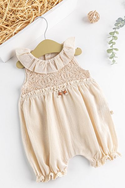 Babymod Frilly Collar Laced Summer Muslin Baby Girl Jumpsuit