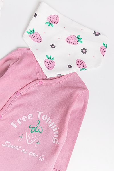 Babymod Strawberry Patterned 2-Piece Long Sleeve Baby Girl Jumpsuit Set