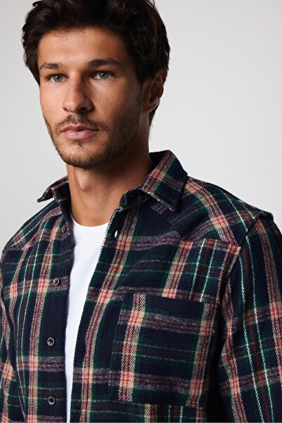 Tudors Slim Fit Uzun Kollu Dar Kesim Tek Cep Kareli Kışlık Oduncu Erkek Gömlek