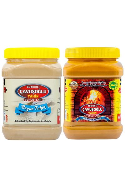 Bozkırlı Çavuşoğlu White Tahini and Double Roasted Tahini Set - Without Bran, in Wood Fire 930g