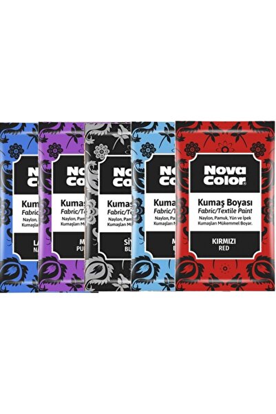 Nova Color Fabric Textile Toz Tekstil Kumaş Boyası Kıyafet Elbise Çanta Ayakkabı Pantolon 12gr Tüm Renkler Set