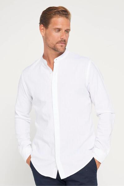 Tudors Cămașă albă pentru bărbați, slim fit, cu mânecă lungă, 100% bumbac, in...