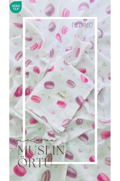 Pedimu Macaron Patterned Muslin Blanket Organic Pink Muslin Baby Blanket