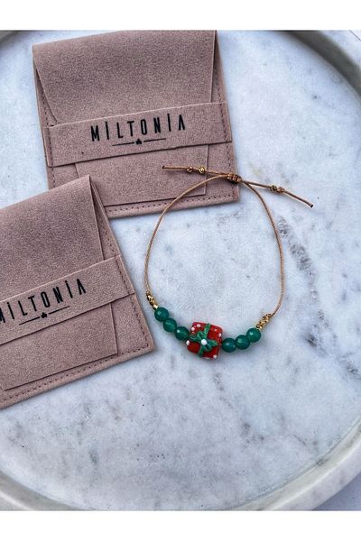 Miltonia Green Agate Natural Stone Glass Bead Gift Package Bracelet