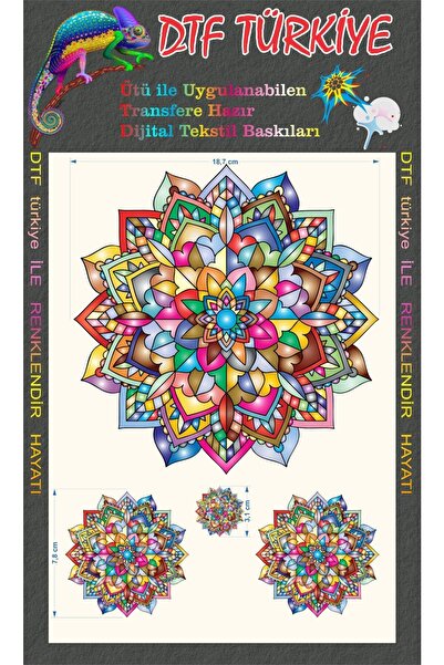DTF BASKI Mandala Baskı-a4 Boyutunda Transfere Hazır Baskı-siyah Pamuklu Kuma...