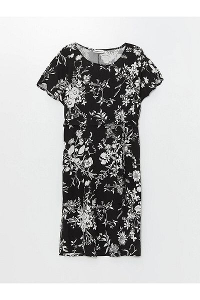 LC Waikiki LCW Grace - Rochie cu mânecă scurtă pentru femei, cu decolteu și imprimeu