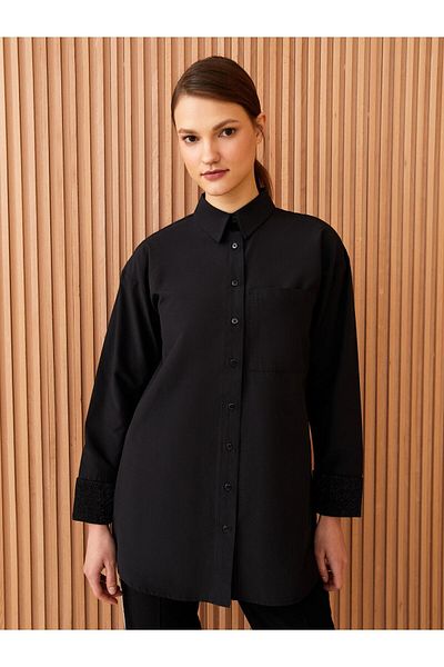 LC Waikiki Shirt Collar Plain Long Sleeve Oversize Poplin Women's Tunic