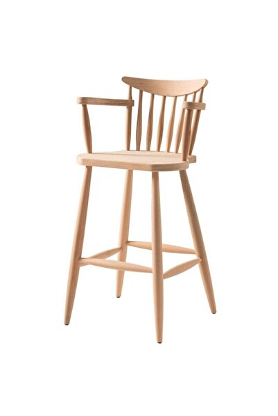 Genel Markalar Ahşap Kollu Sandalye Ahşap Cilasız Torna Kollu Bar Sandalyesi
