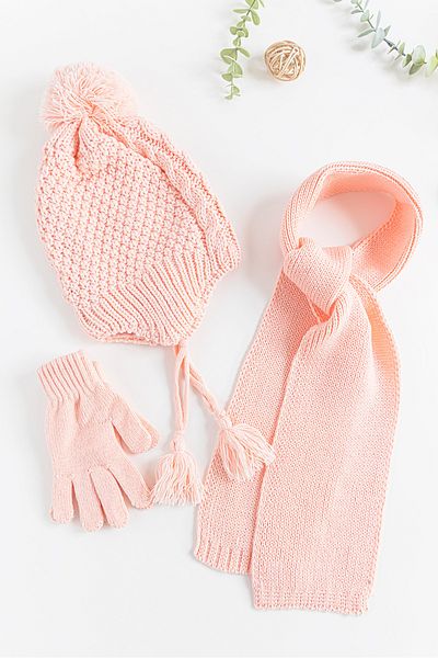 Babymod Set de mănuși pentru fetiță de 4-8 ani, tricotată cu pompon