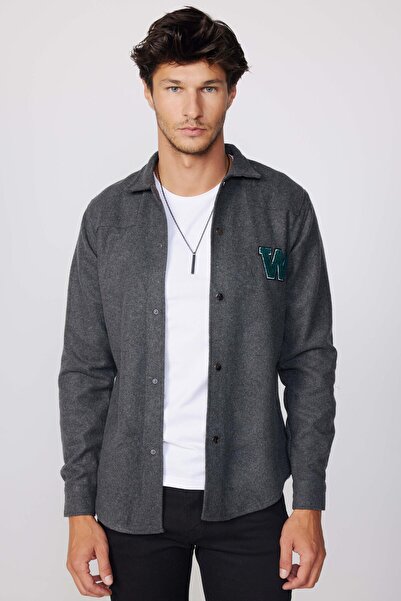 Tudors Сlim Fit довгий рукав кашемір з ґудзиками та емблемою, прямий зимовий чоловічий сірий сорочка