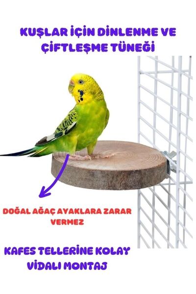 canlipetshop Kuşlar İçin Çiftleşme Ve Dinlenme Tüneği Yuvarlak Vidalı Doğal A...