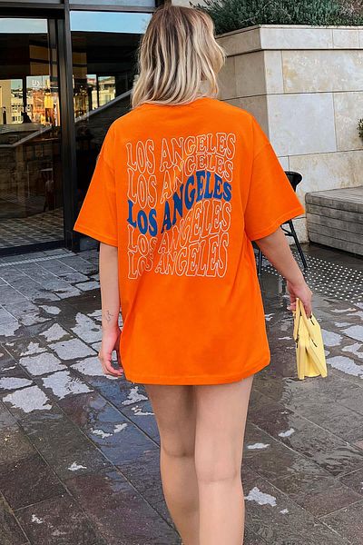 Swist Πορτοκαλί La Back Printed Oversize γυναικείο μπλουζάκι