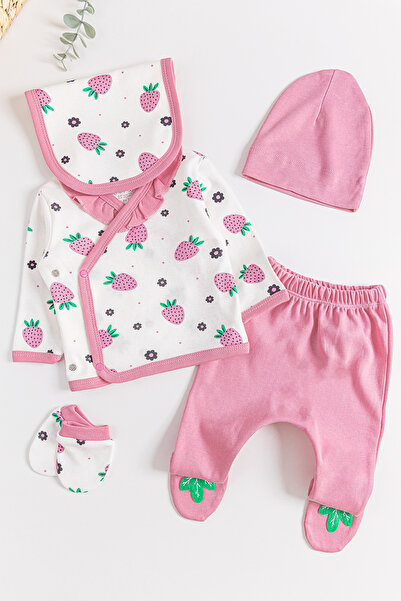 Babymod Çilek Baskılı 5 Parça Kız Bebek Hastane Çıkışı Bebek Takımı