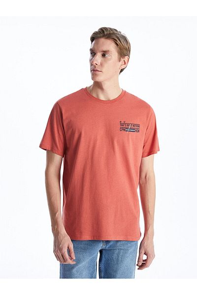LC Waikiki T-shirt męski z czesanej bawełny z nadrukiem – okrągły dekolt, krótki rękaw