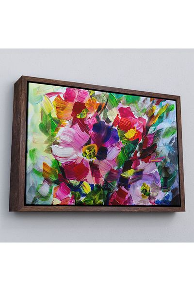 Harita Sepeti Pictură în ulei cu model de flori colorate înrămate Aspect pictură decorativă pe pânză de perete-3568