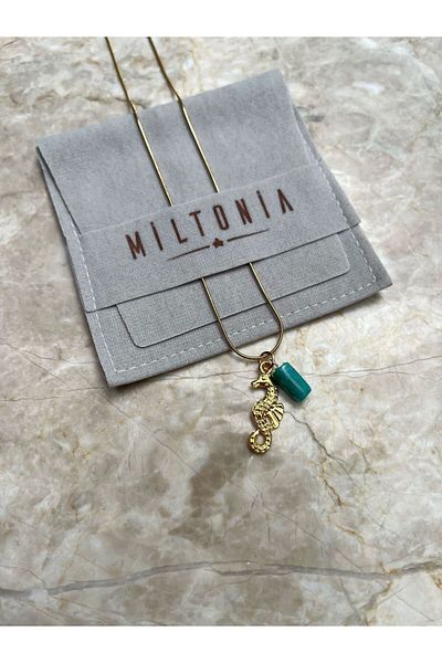 Miltonia Sea Horse Amazonite Natural Stone Steel Necklace