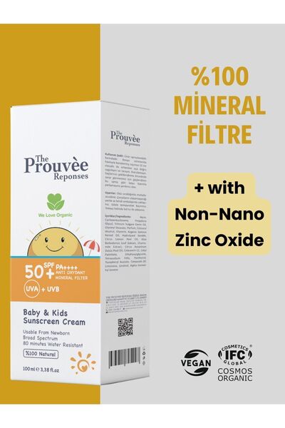 The Prouvee Reponses %100 Doğal 50 Spf Bebek Ve Çocuklar Için Organik Güneş Koruyucu Krem 100 ml