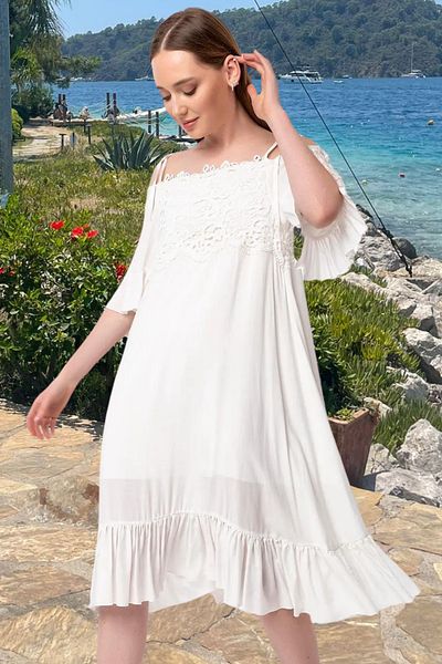 Laranor Rochie din voal cu volan cu guler Madonna