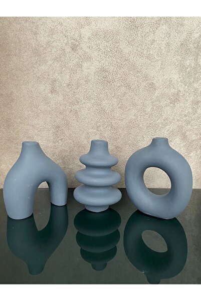 OBLİVİON Minimal Designed 3-Piece Gray Concrete Vase Set - Modern and Stylish | Small Size