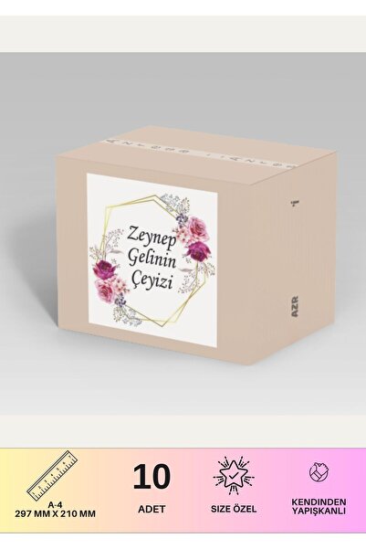 Azresa Çeyiz Etiketi Özelleştirilebilir İsme Özel - 10 Adet  - Gül Desenli