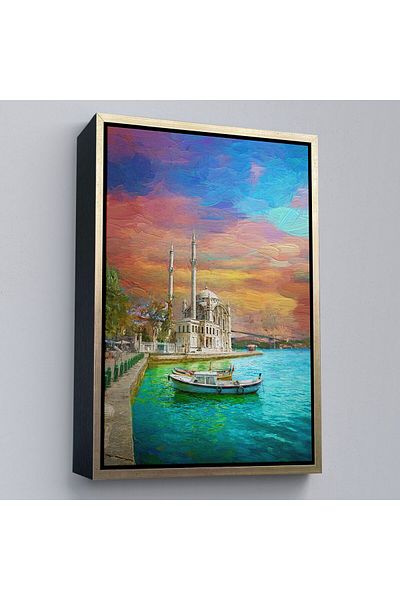 Harita Sepeti Рамкирана картина с маслени бои на джамия Ортакьой и Босфорски мост, картина на стена върху платно - 5946