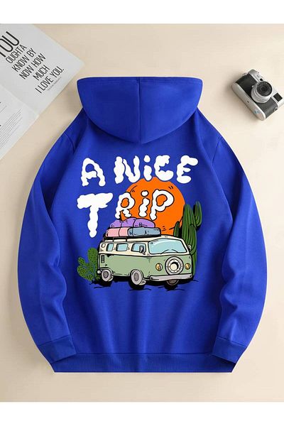 AMMA A Nice Trip Printed Unisex Oversize φούτερ με κουκούλα - Χειμερινό φούτερ με 3 κλωστές