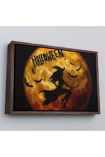 Harita Sepeti Artă de perete vrăjitoare pe o aspiratoră într-un cadru, Halloween, pictură decorativă de perete vrăjitoare zburătoare-5200