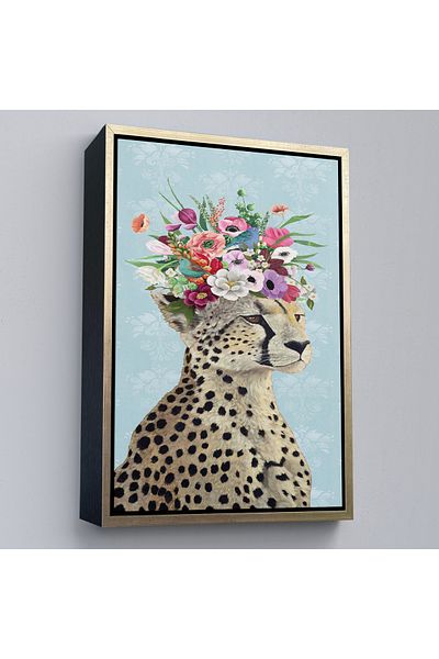 Harita Sepeti Tablou pe pânză Regina Cheetah cu coroană de flori în rame-6090