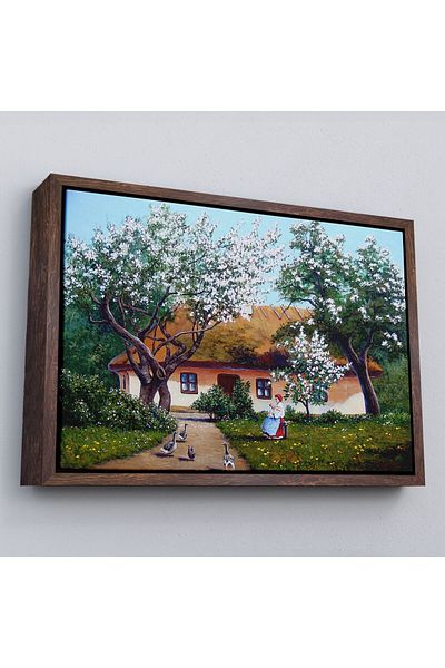 Harita Sepeti Cu cadru de primăvară casă de sat pictură în ulei vedere pictură decorativă pe pânză de perete-3514