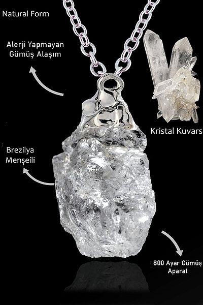 Tesbih Atölyesi Real Crystal Quartz Stone - Certified Raw Unprocessed Necklace