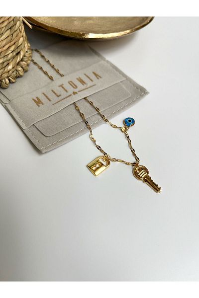 Miltonia Steel Necklace - Key Lock Evil Eye Design