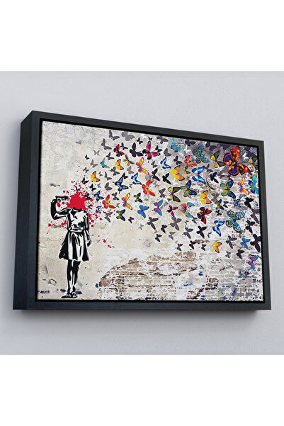 Harita Sepeti Uramljena Banksy slika leptira na platnu, slika samoubistva dev...