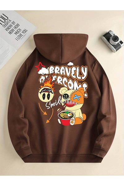 AMMA Χειμερινό φούτερ με κουκούλα με κουκούλα Bear Printed Unisex - 3 κλωστές