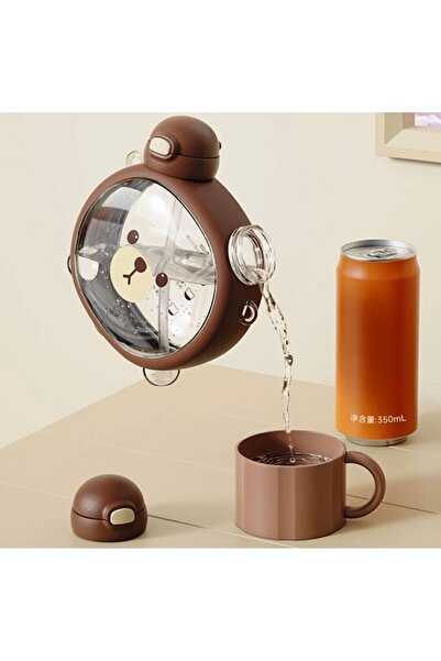 Genel Markalar ÇİFT AYICIK AĞIZLI SULUK-MATARA KAHVE RENGİ STİCKERLİ ÇOCUK MATARA SULUK