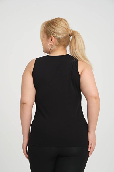 BANEGA Plus Size Black Blouse Undershirt - Thick Straps, Cotton Combed, Crew Neck