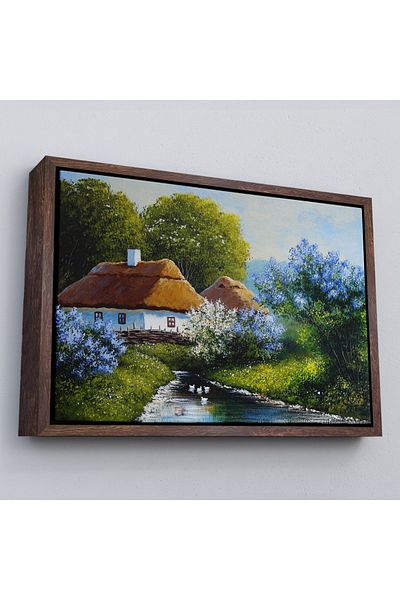 Harita Sepeti Casă de sat pe marginea râului într-un cadru Pictură în ulei Pictură decorativă pe pânză de perete-3637