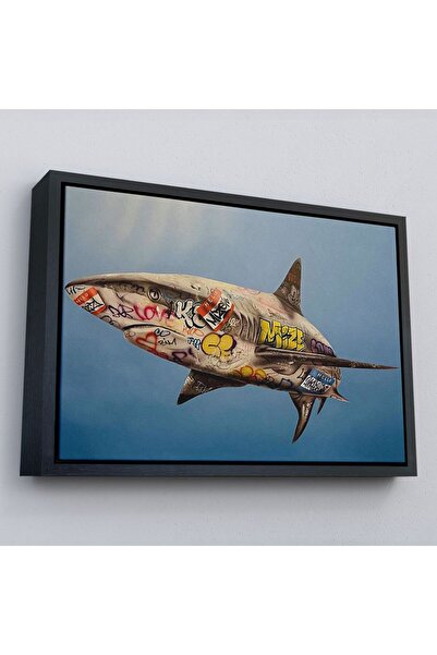 Harita Sepeti Uramljeno platno sa grafitima ajkule, pop art slika-5416