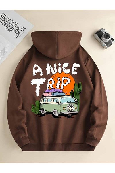 AMMA A Nice Trip Printed Unisex Oversize φούτερ με κουκούλα - Χειμερινό φούτερ με 3 κλωστές
