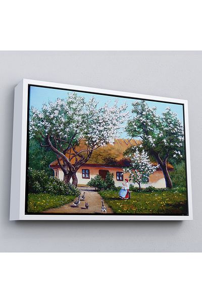 Harita Sepeti Cu cadru de primăvară casă de sat pictură în ulei vedere pictură decorativă pe pânză de perete-3514