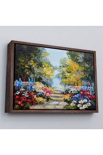 Harita Sepeti Pictură murală pe pânză cu pădure de vară înrămată și flori frumoase colorate-1190