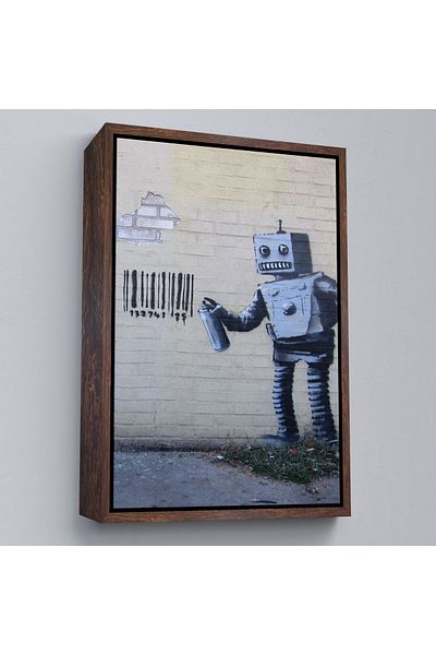 Harita Sepeti Pictură pe pânză cu robotul Banksy care graffiti într-un cadru-4966