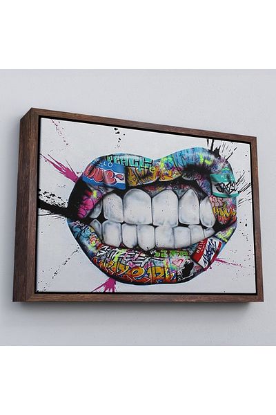 Harita Sepeti Pictură pe pânză cu graffiti de buze colorate în rame, Banksy Street Art-5413