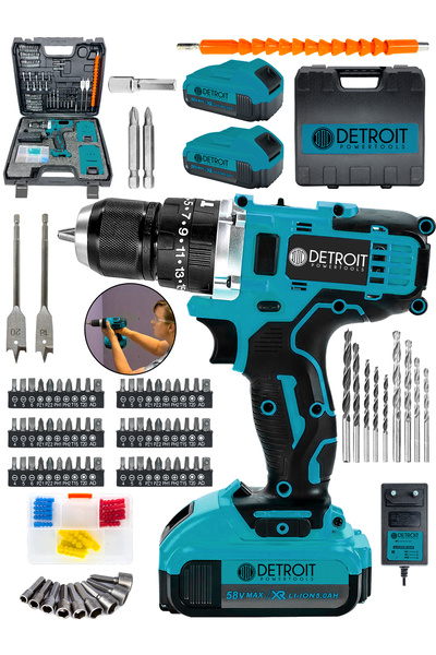 DETROİT TOOLS POWERTOOLS USA Darbeli Matkap 58 V 5ah Çift Akülü Şarjlı Matkap...